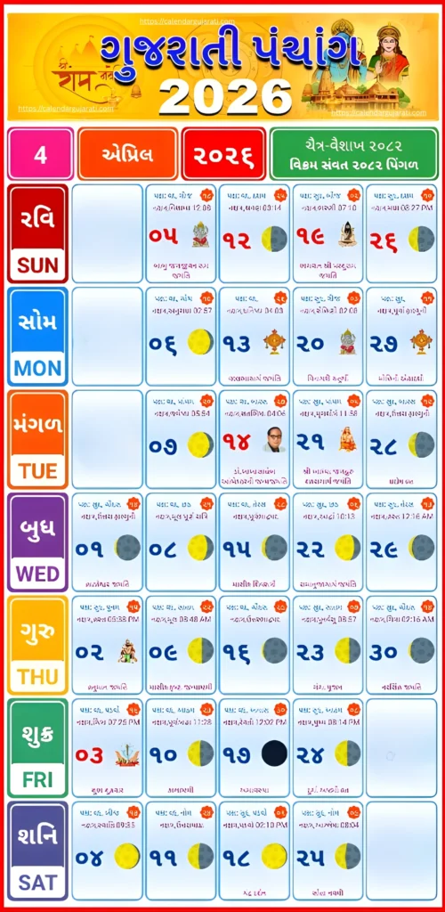 Gujarati Calendar April 2026