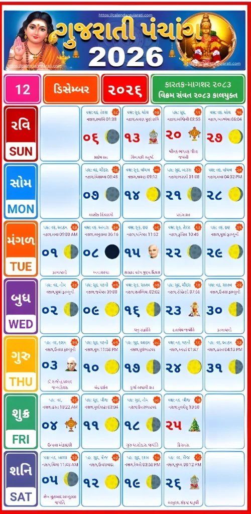 Gujarati Calendar December 2026