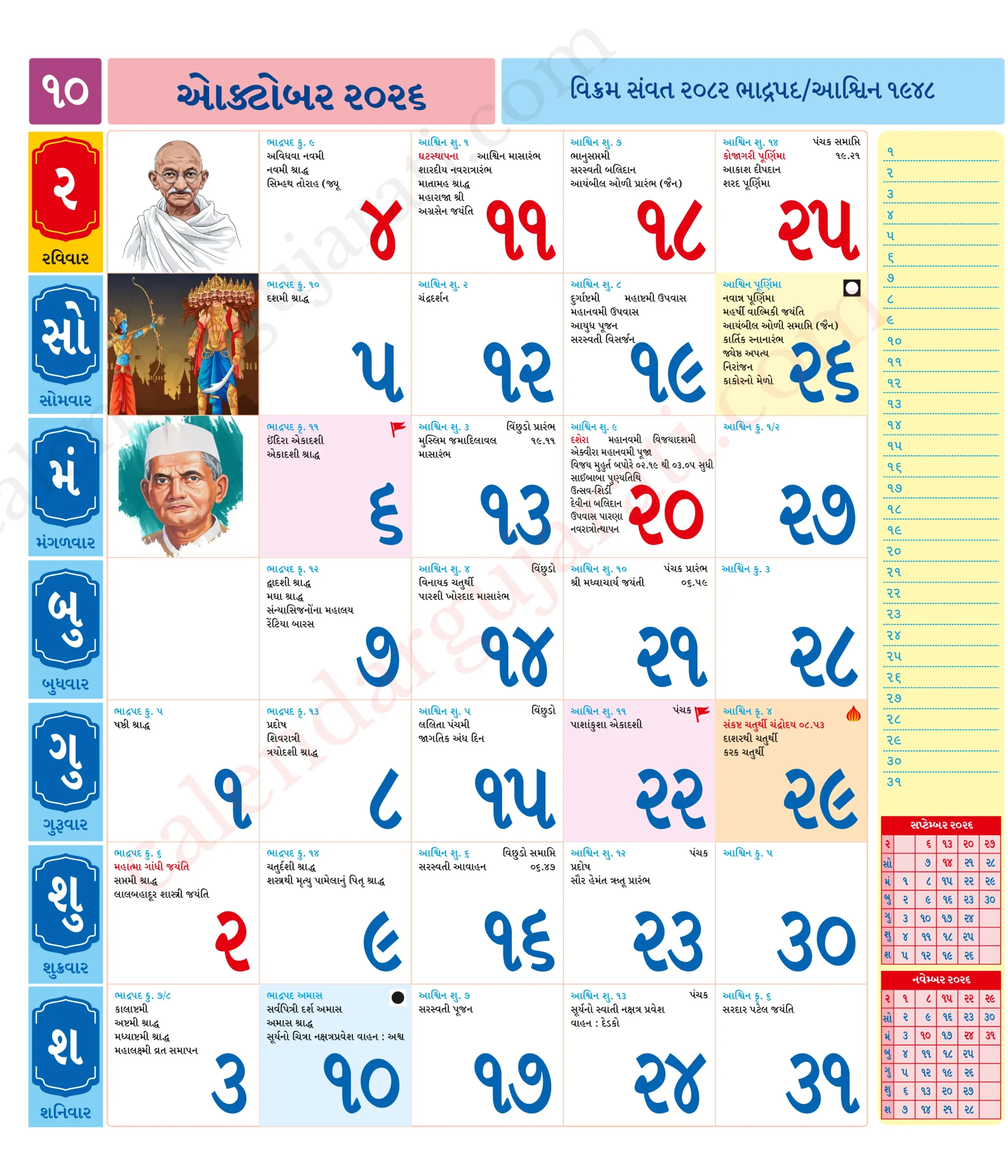 Gujarati Calendar October 2026
